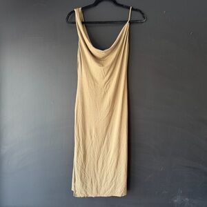 Lulus Womens Olive Green Cowl Neck Asymmetrical Midi Dress Summer Formal Size Md